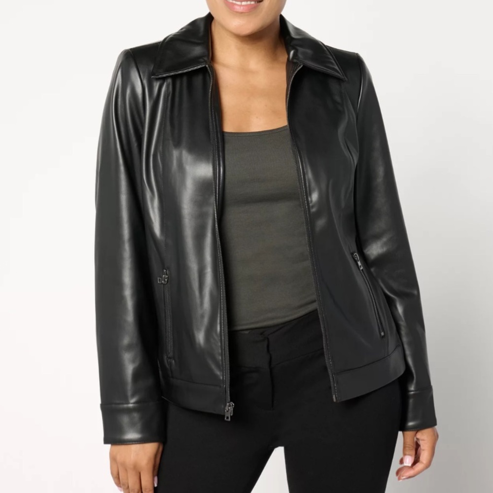 Denim & Co. Faux Leather Zip Front Jacket w/ Pockets new medium